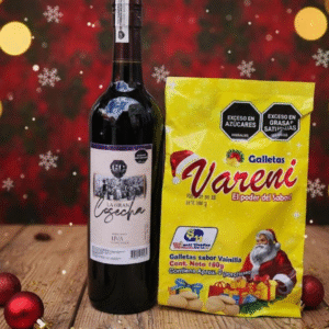 MATRIMONIO BOTELLA DE VINO 0 GRADOS GALLETA VARELI 160 GRAMOS BOLSA NAVIDEÑA Y MOÑO